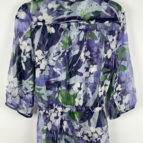 Alfani Top Blouse Size 4 Multicolor Floral See Through 3/4 Sleeve Polyester - Picture 6 of 9